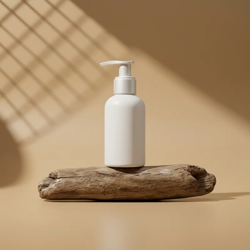 Natural skincare on driftwood