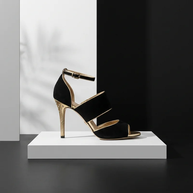 Minimal black and gold sandal