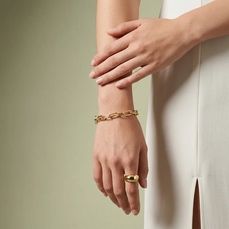 Elegant gold jewelry hand model