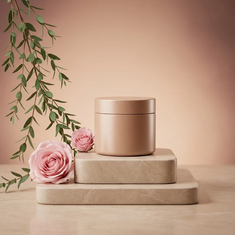 Elegant skincare on marble podium