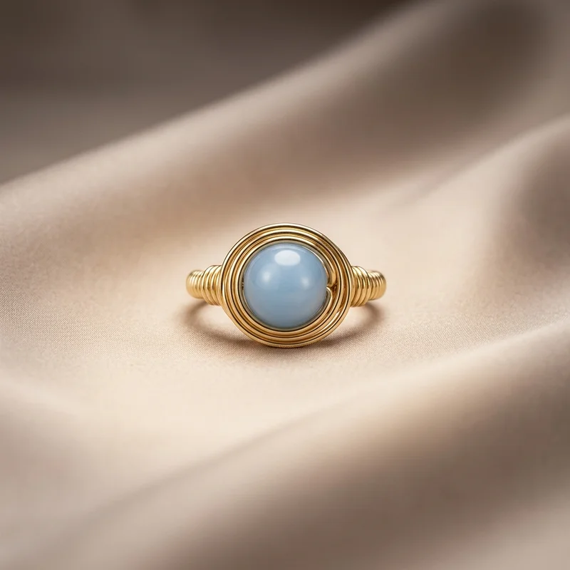 Gold wire ring on satin fabric