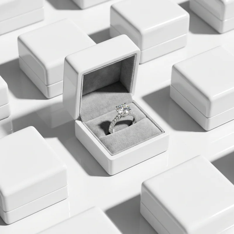 Diamond ring in minimalist white grid