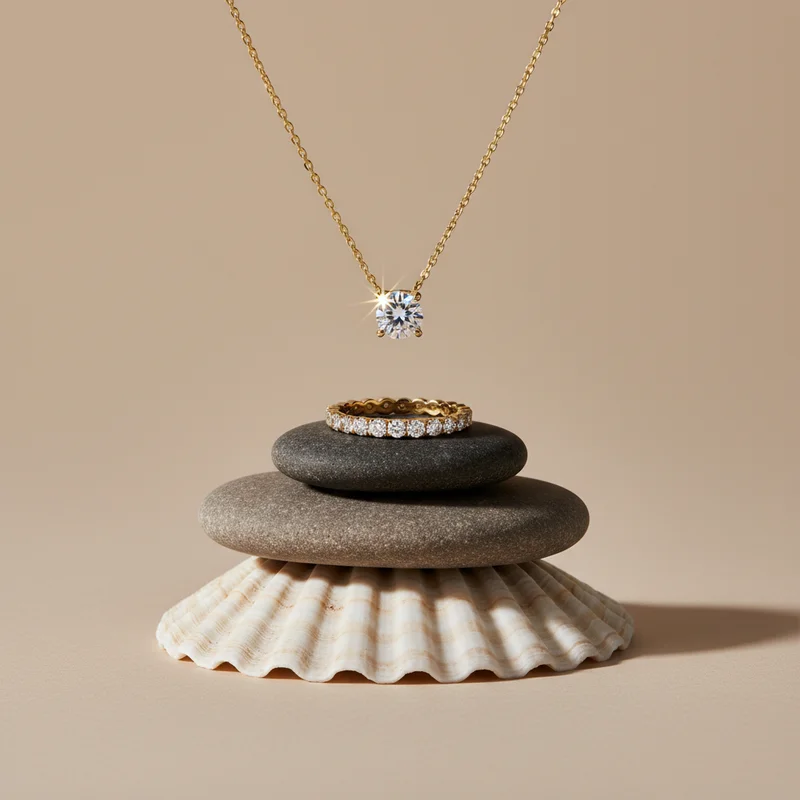 Stacked stone necklace display