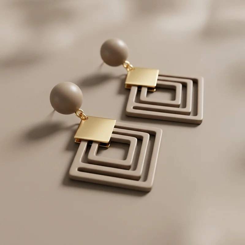 Modern geometric earrings on beige