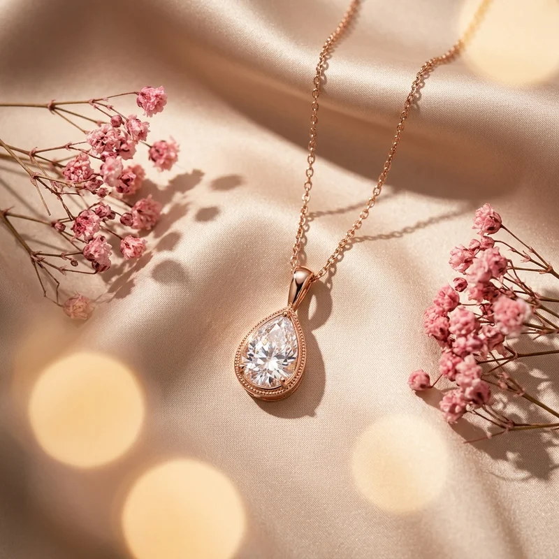 Elegant teardrop necklace on silk