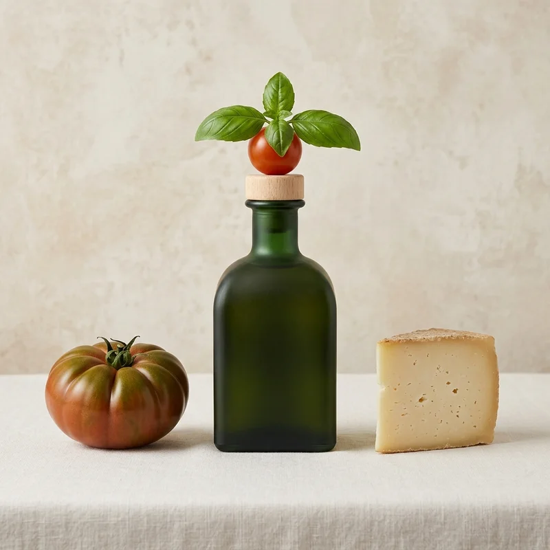 Artisanal olive oil with fresh ingredients