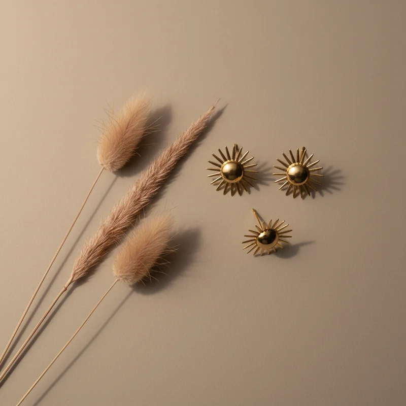 Minimalist gold accessories with pampas
