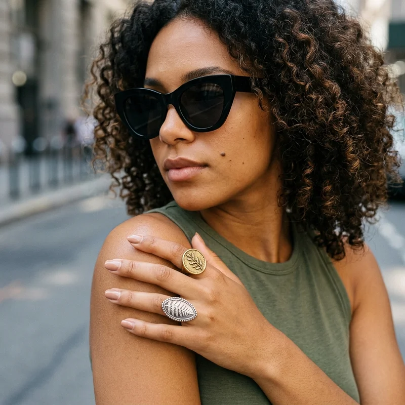 Urban style with rings and sunglasses