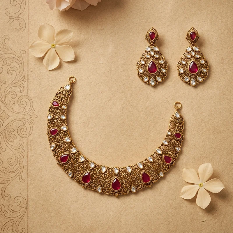 Traditional jewelry on textured paper