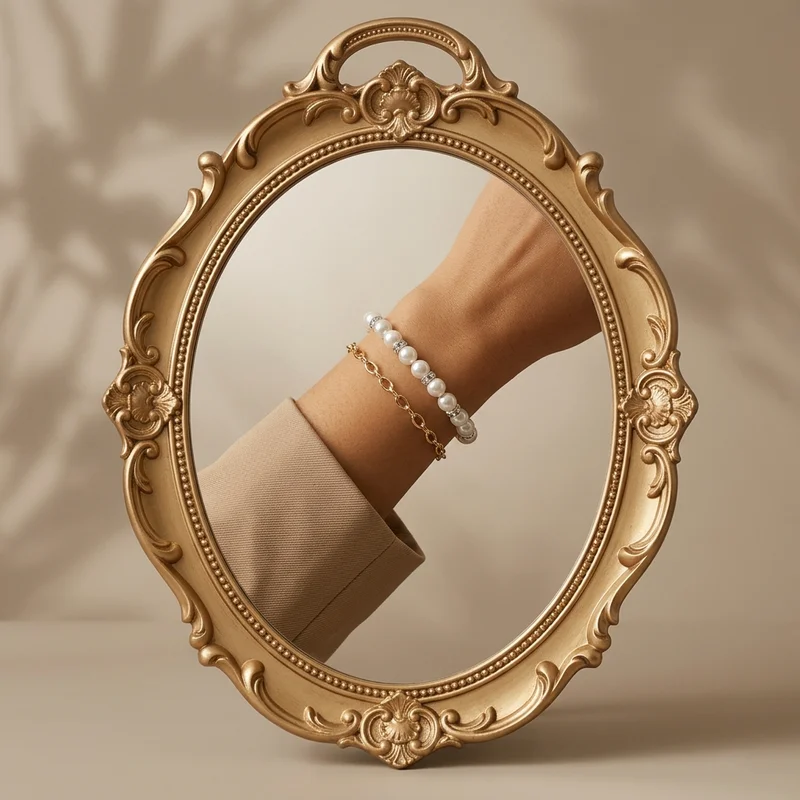 Elegant pearl bracelet in vintage mirror
