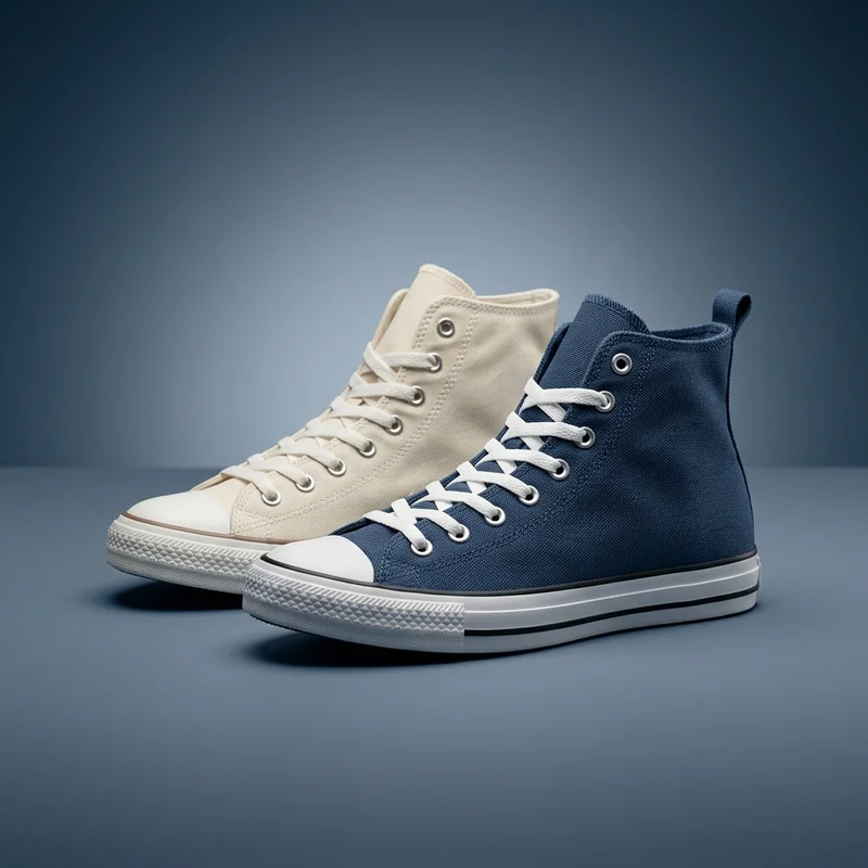 Classic high-top sneakers on blue