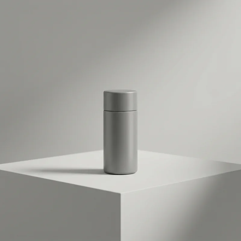 Minimalist gray product on pedestal