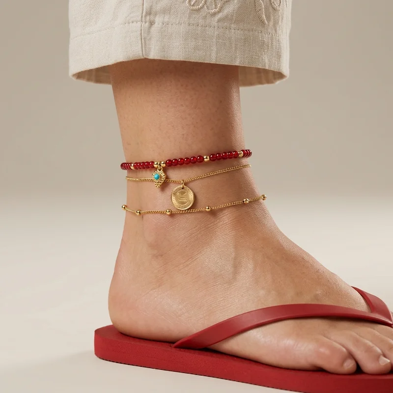 Layered anklets on model
