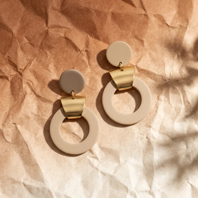 Geometric earrings on crumpled paper