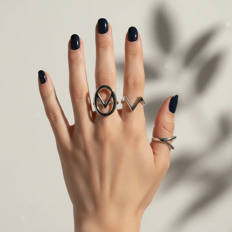 Modern silver rings on hand