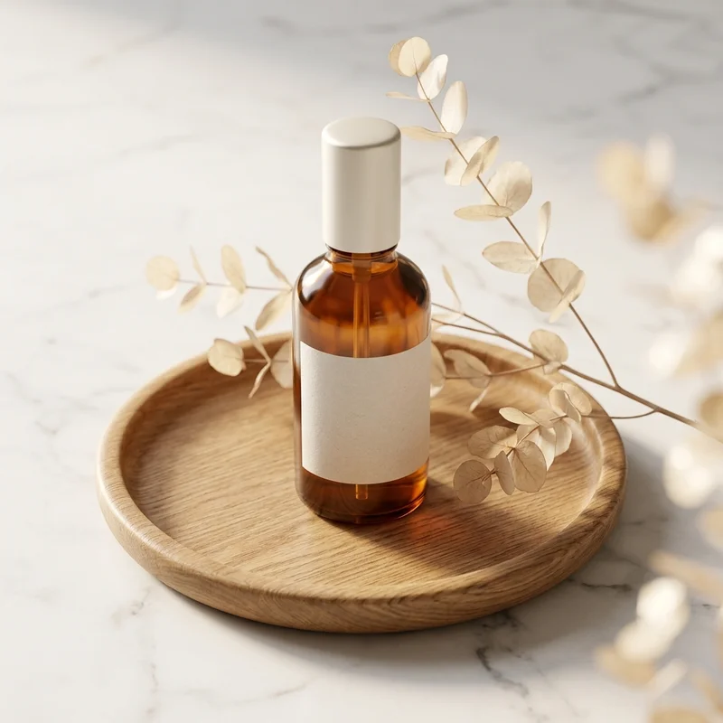Natural skincare on wood and marble