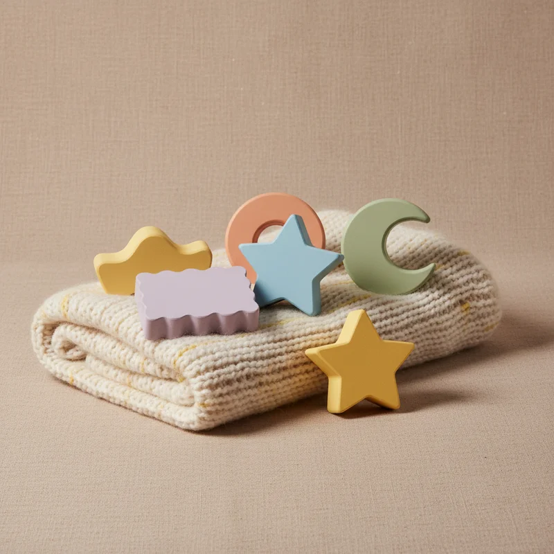 Pastel baby blocks on soft fabric