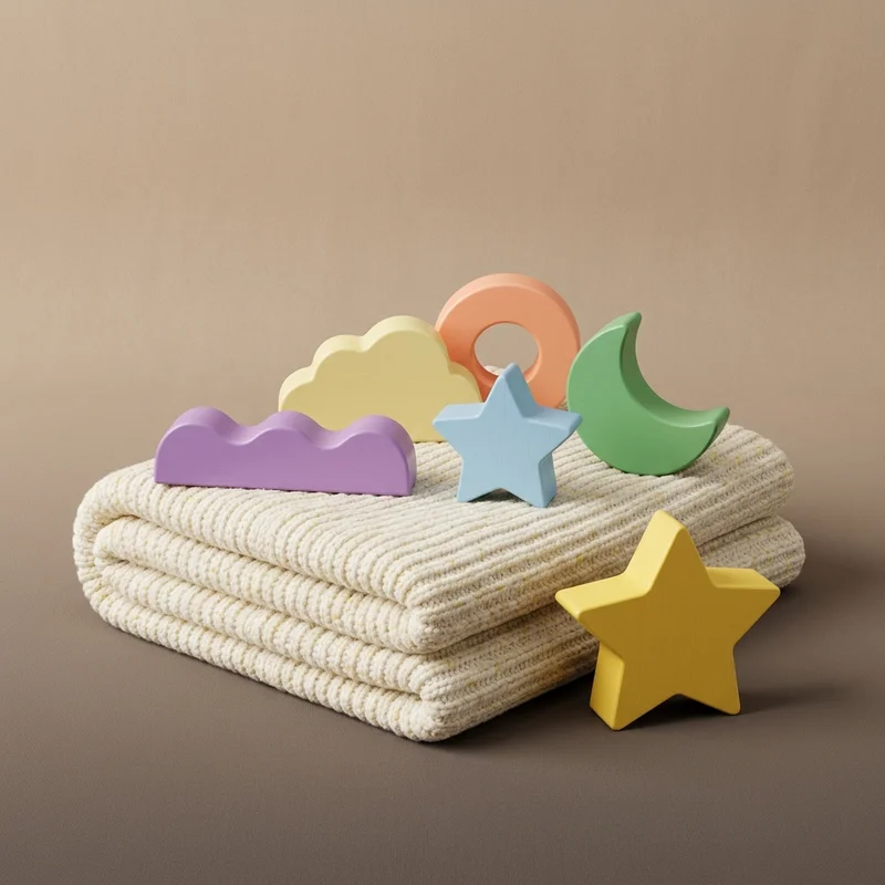 Pastel baby blocks on knit blanket
