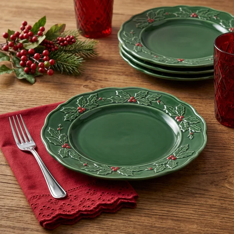 Festive Christmas holly plate setting