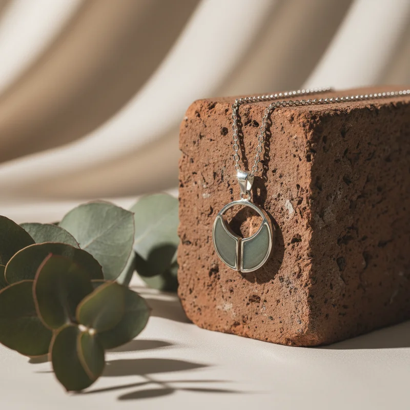Artisanal necklace on textured brick