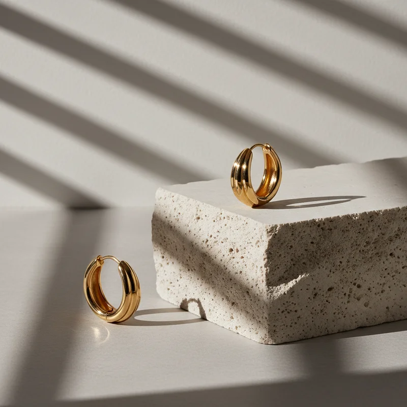 Gold hoops on textured stone