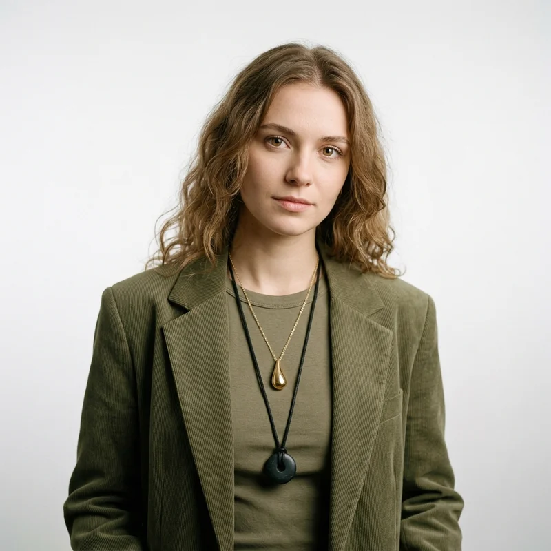 Layered necklaces on model