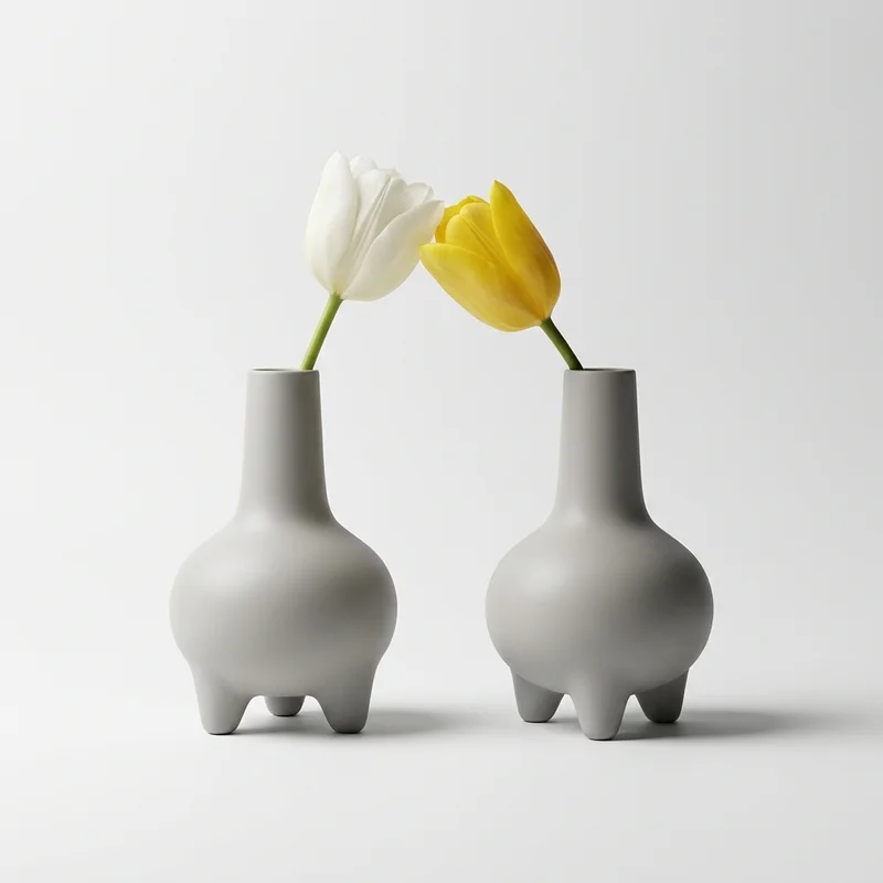 Minimalist ceramic vases with tulips