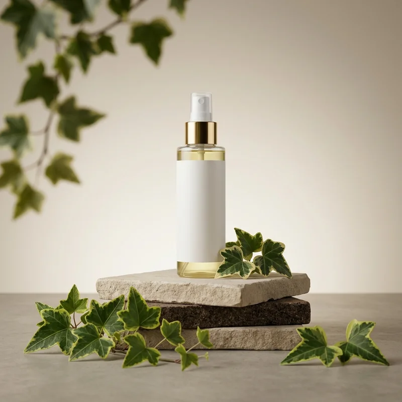 Natural skincare on stone podium