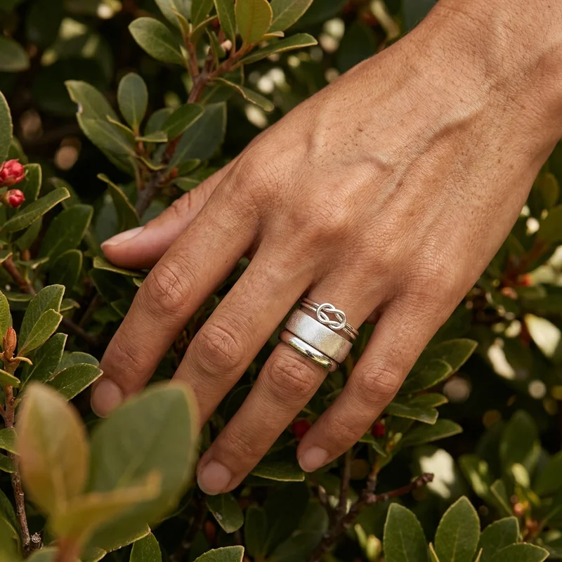 Elegant silver rings in nature