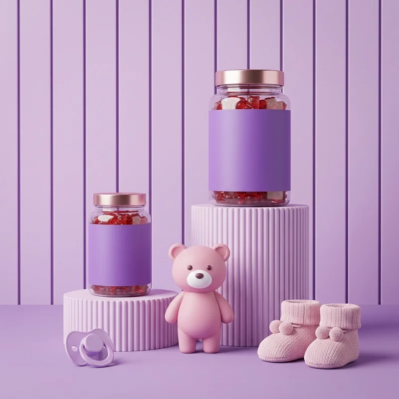 Cute purple baby gummy bear scene
