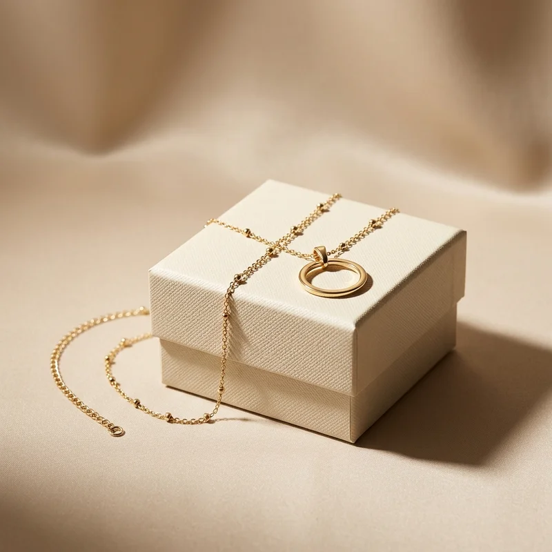 Elegant gold necklace on gift box