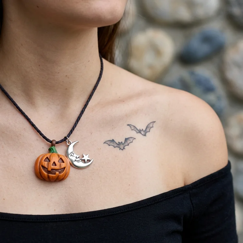 Halloween pumpkin & moon necklace