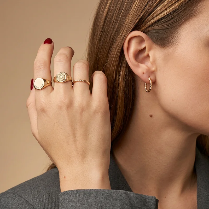 Gold jewelry on female model