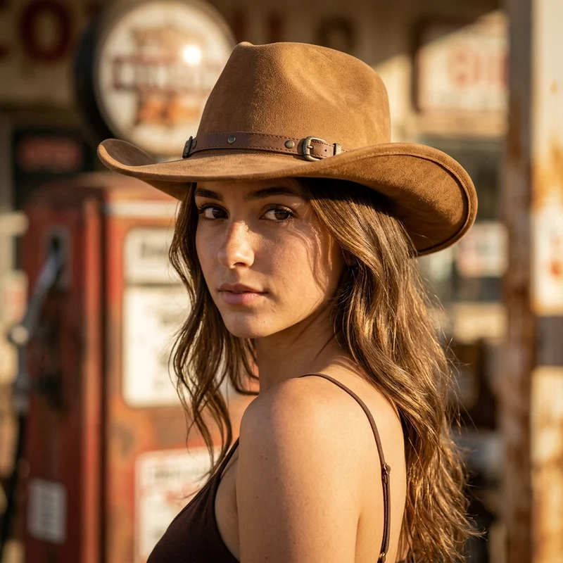 Brown suede western cowboy hat