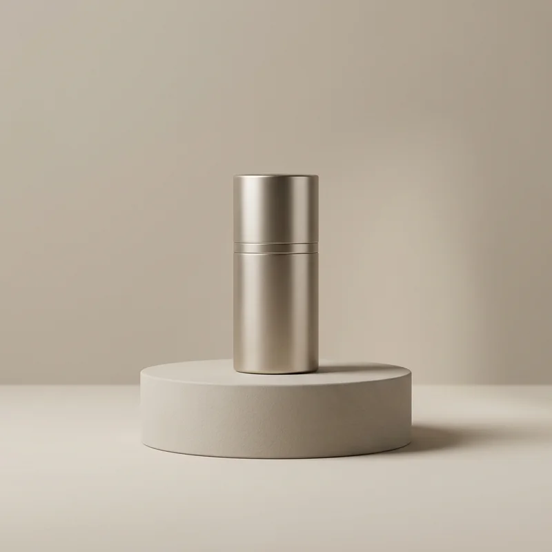 Minimalist metallic container on pedestal