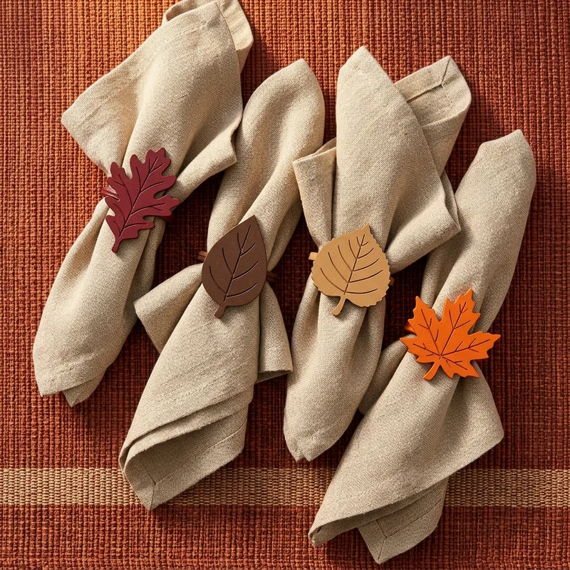 Autumn leaf napkin rings on napkins
