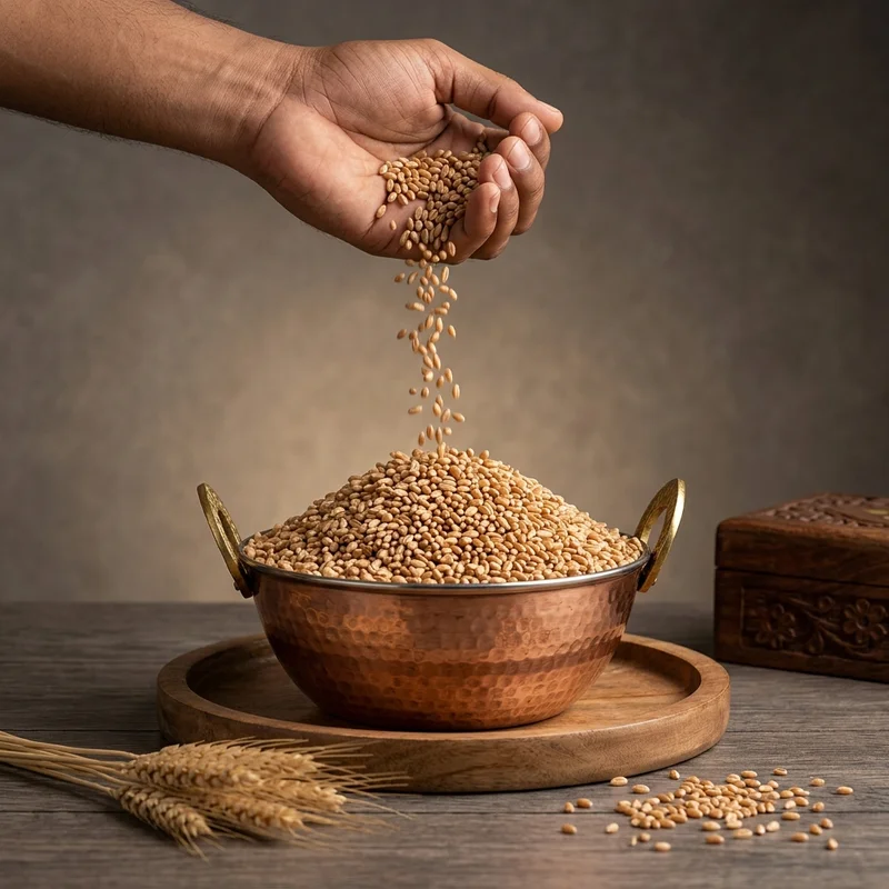 Rustic copper pot with wheat