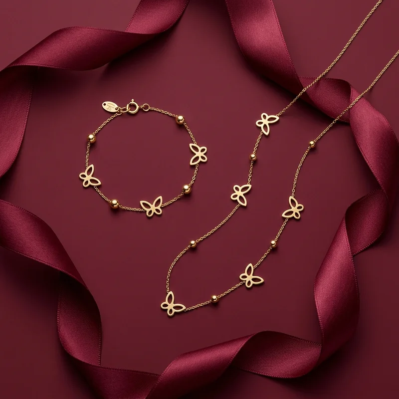 Elegant gold butterfly jewelry set