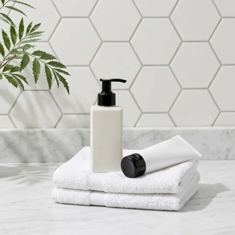 Clean spa skincare on towels