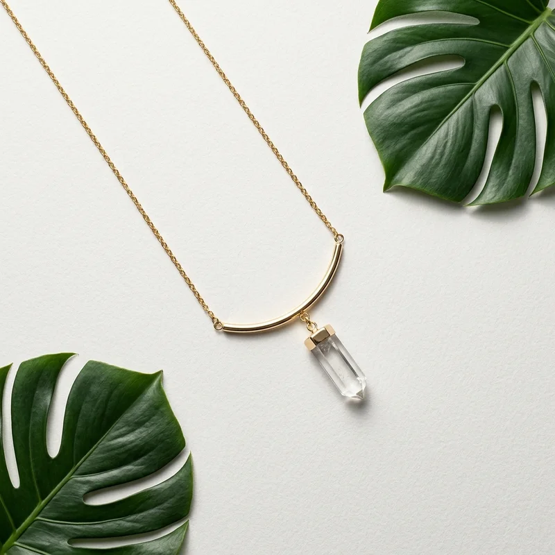 Crystal necklace on textured paper