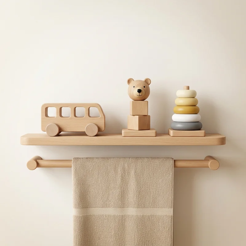 Minimalist wooden nursery shelf
