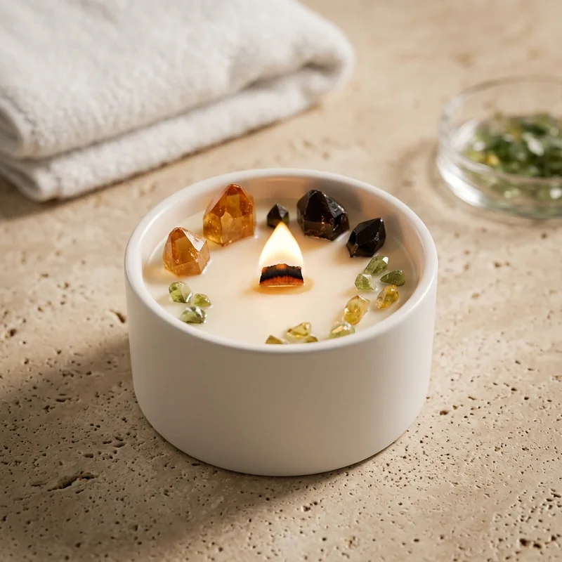 Crystal-infused wellness candle