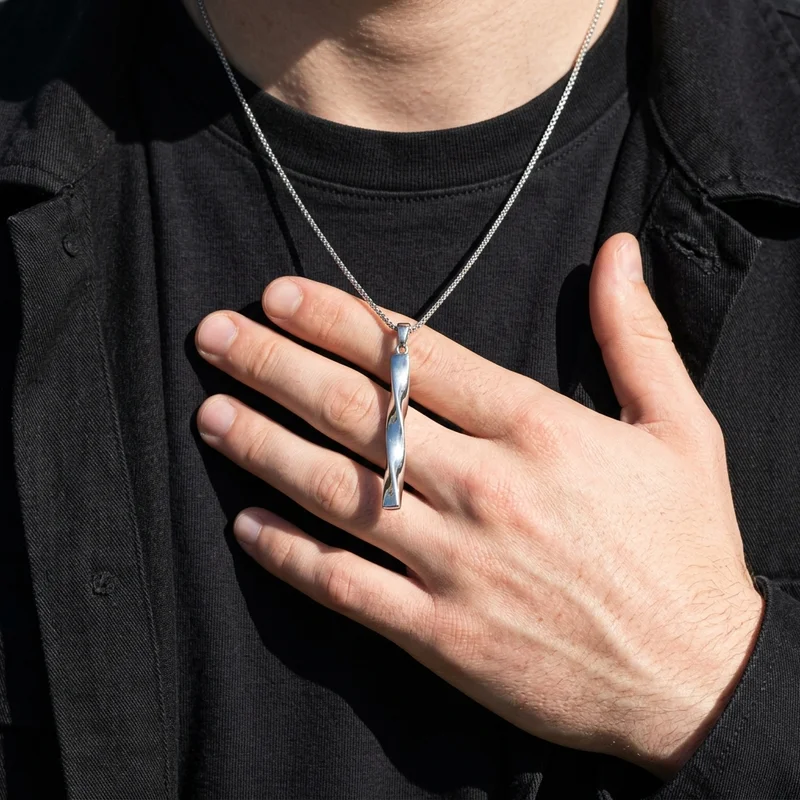 Twisted silver bar pendant