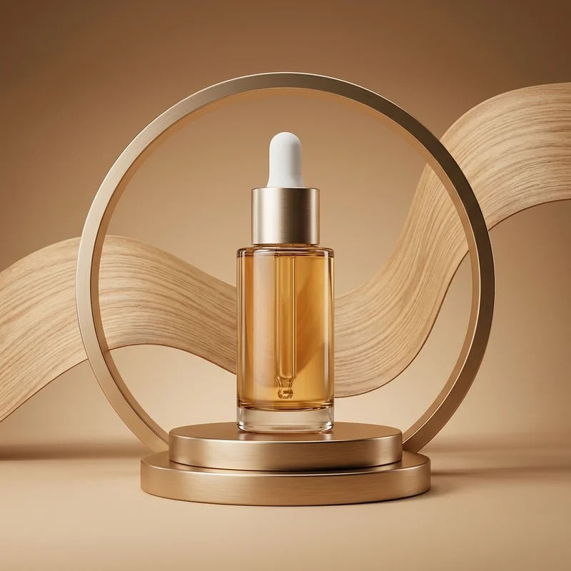 Luxury serum on gold pedestal