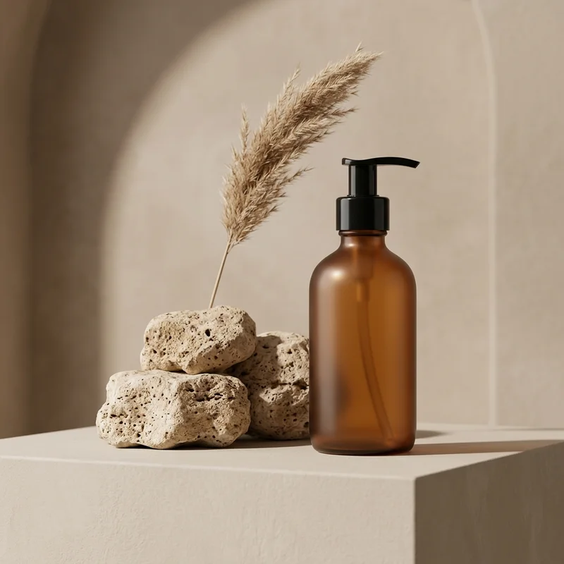 Natural skincare on stone pedestal