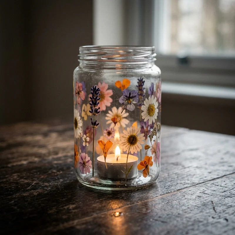 Cozy pressed flower candle holder