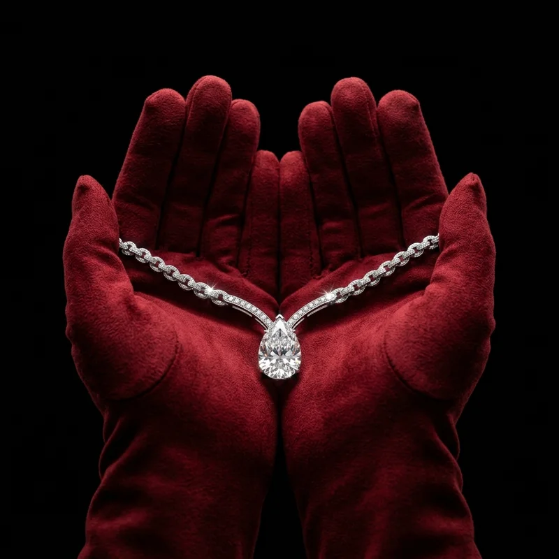 Luxury necklace in velvet hands