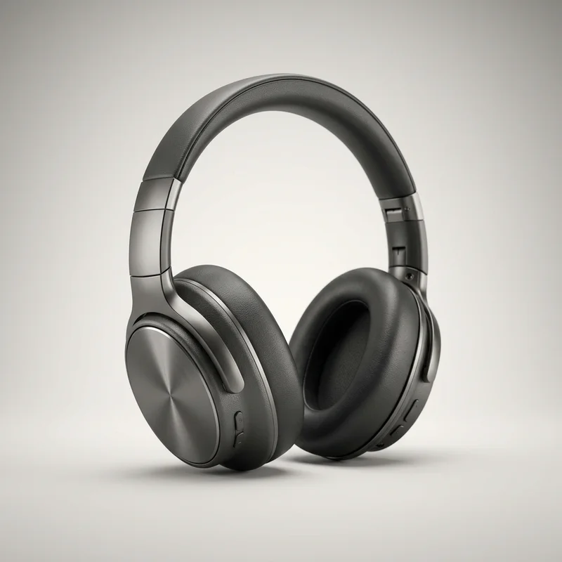 Sleek metallic headphones render