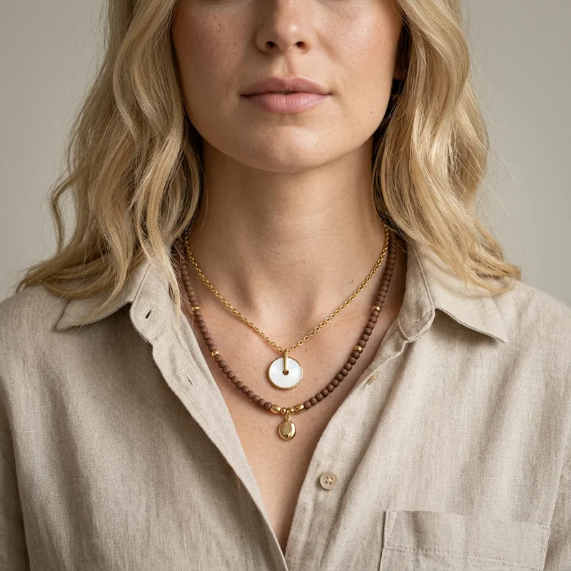 Elegant layered necklaces on model