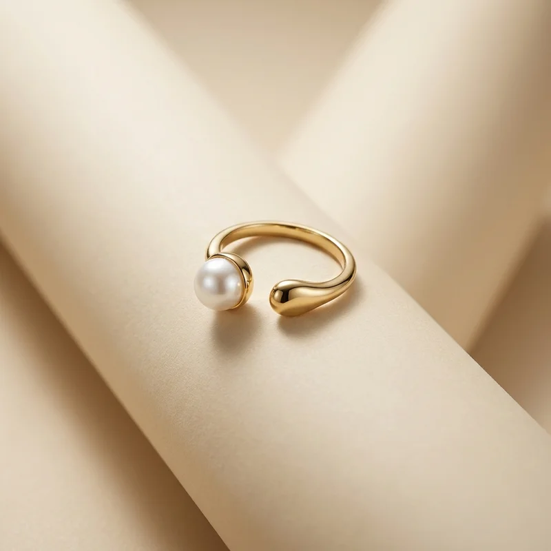 Elegant pearl ring on beige paper